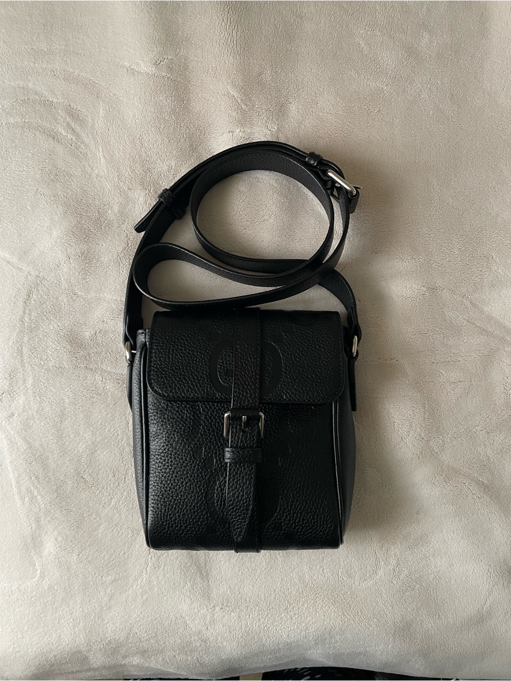 Gucci Black Leather Crossbody Bag/ JUMBO GG